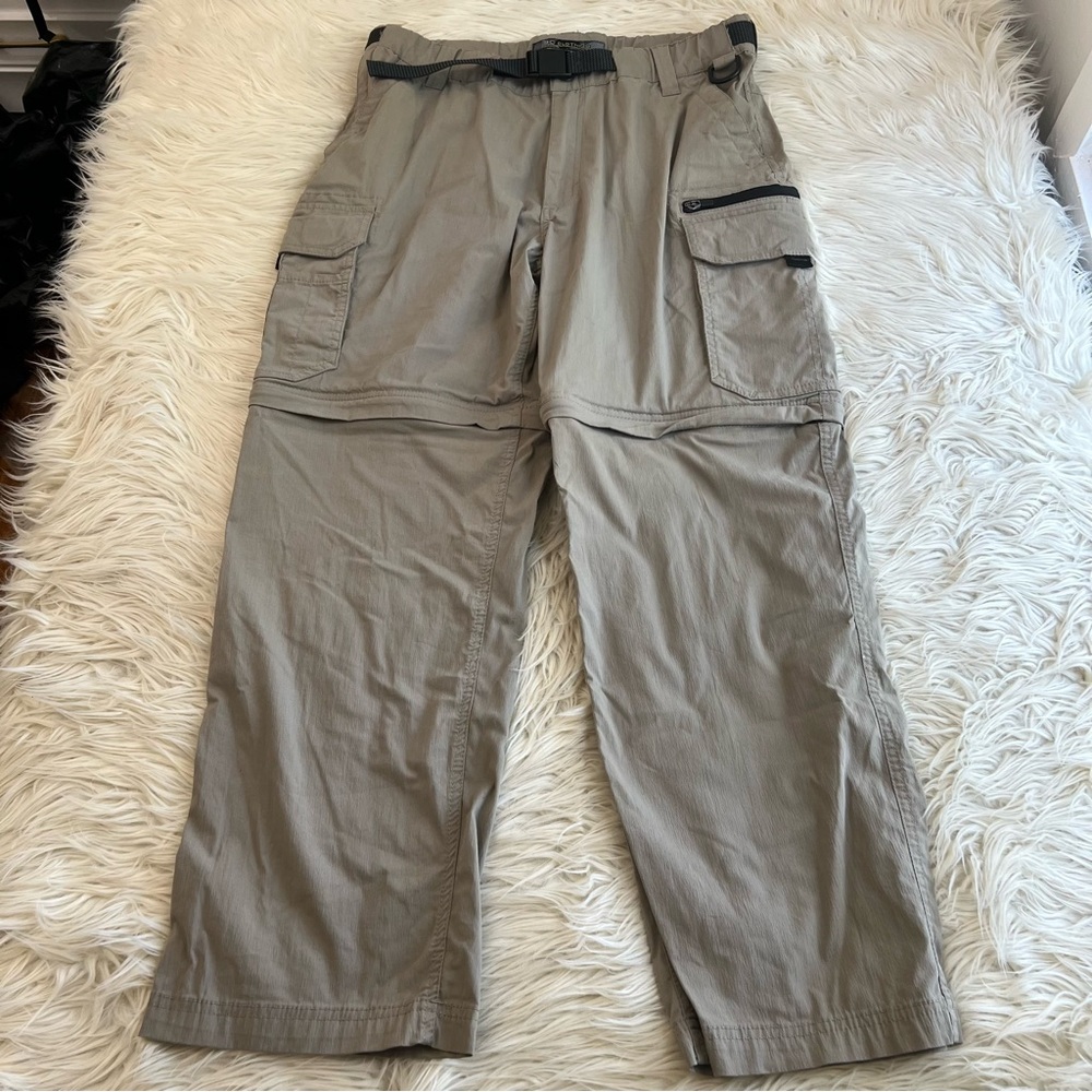 BC Clothing Convertible Pants Mens Medium Cargo Taupe Belted Outdoor Hiking